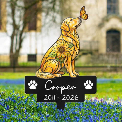 Custom Pet Portrait Memorial Stained Glass Sunflower - Personalized Garden Stake