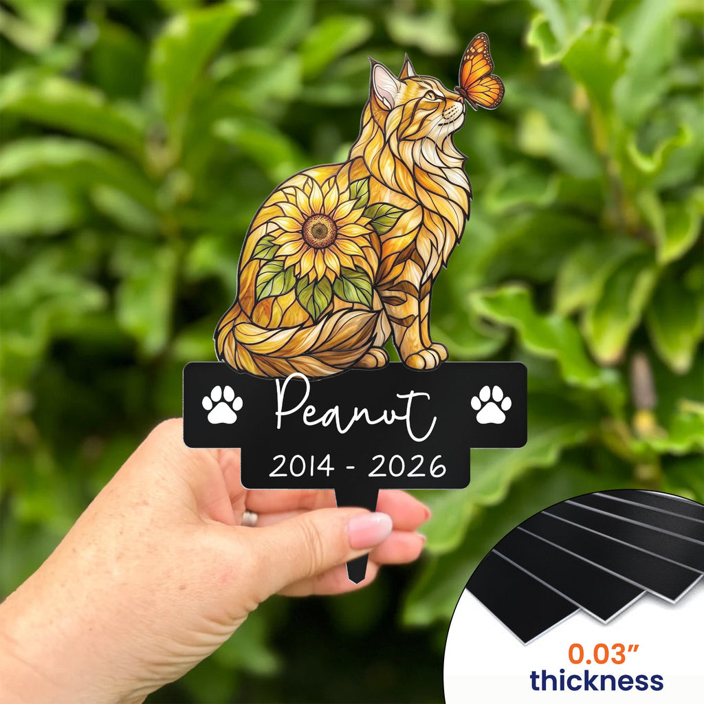 Custom Pet Portrait Memorial Stained Glass Sunflower - Personalized Garden Stake