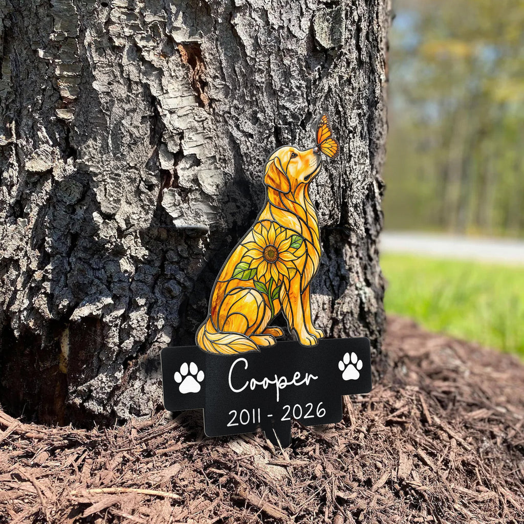 Custom Pet Portrait Memorial Stained Glass Sunflower - Personalized Garden Stake