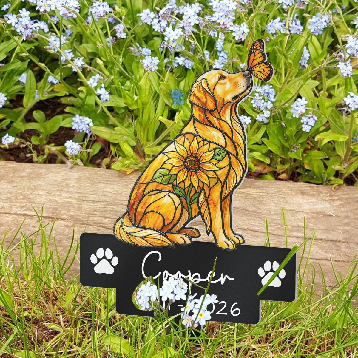 Custom Pet Portrait Memorial Stained Glass Sunflower - Personalized Garden Stake