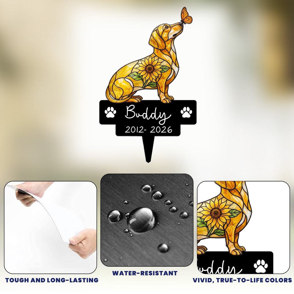 Custom Pet Portrait Memorial Stained Glass Sunflower - Personalized Garden Stake