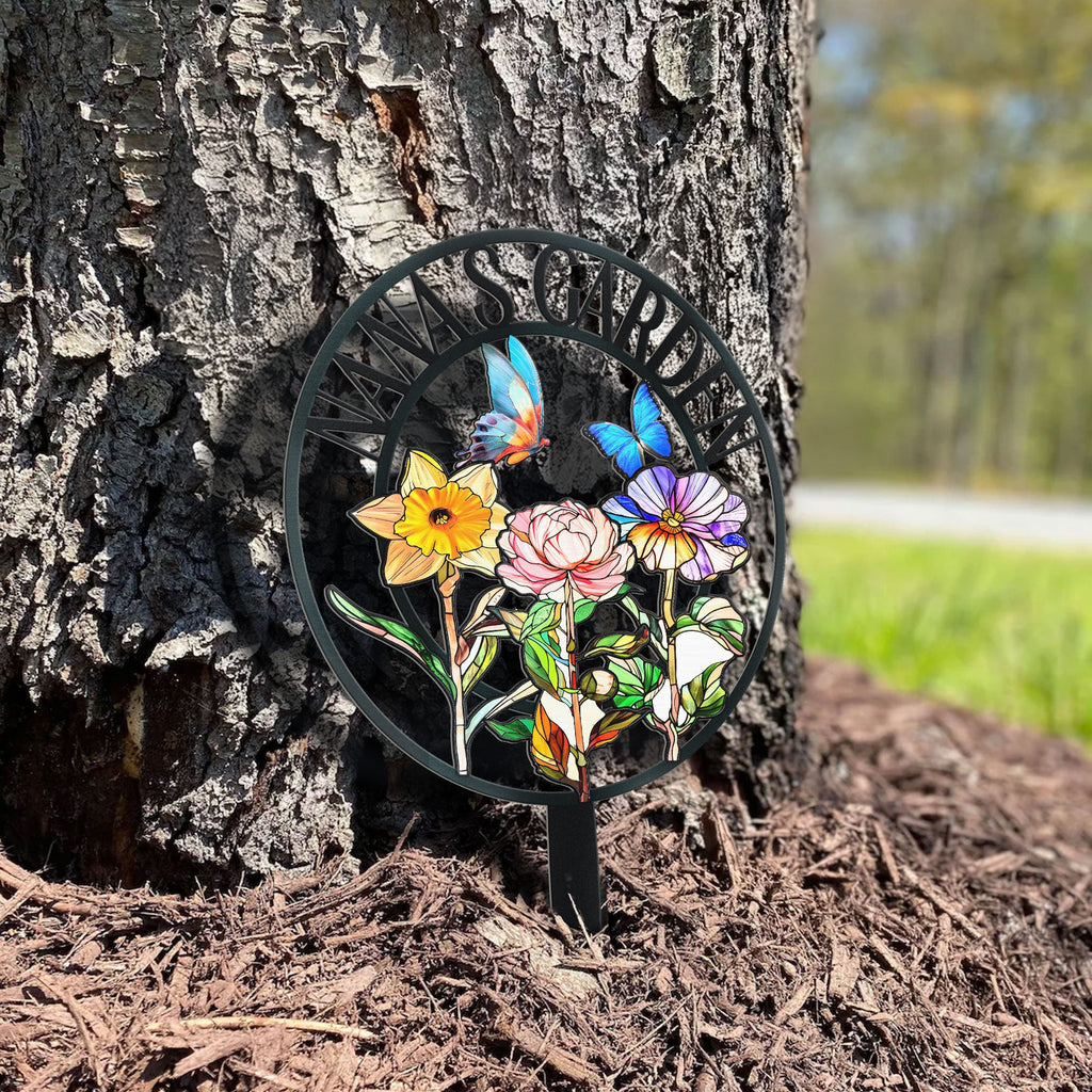 Grandma's Garden Birth Month Flowers - Personalized Metal Garden Stake