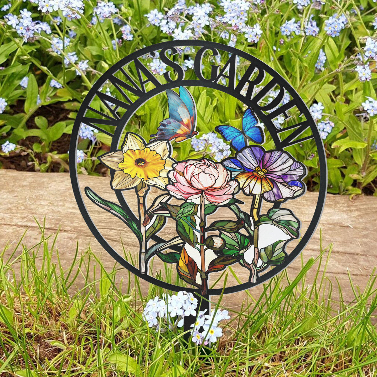 Grandma's Garden Birth Month Flowers - Personalized Metal Garden Stake