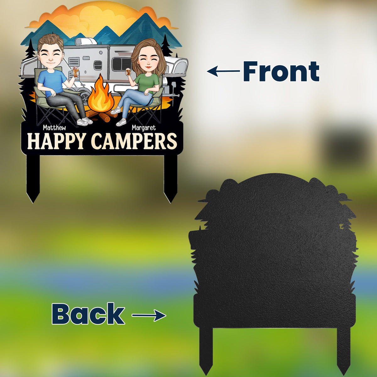 Happy Campers Welcome To Our Campsite - Personalized Metal Garden Stake