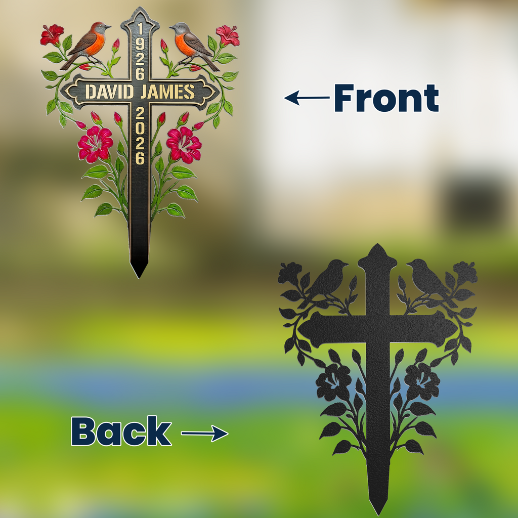 Memorial Metal Cross Stake Grave Marker Remembrance Gift - Personalized Garden Stake