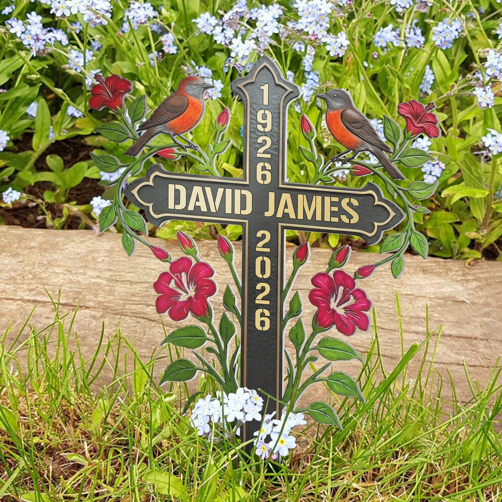 Memorial Metal Cross Stake Grave Marker Remembrance Gift - Personalized Garden Stake
