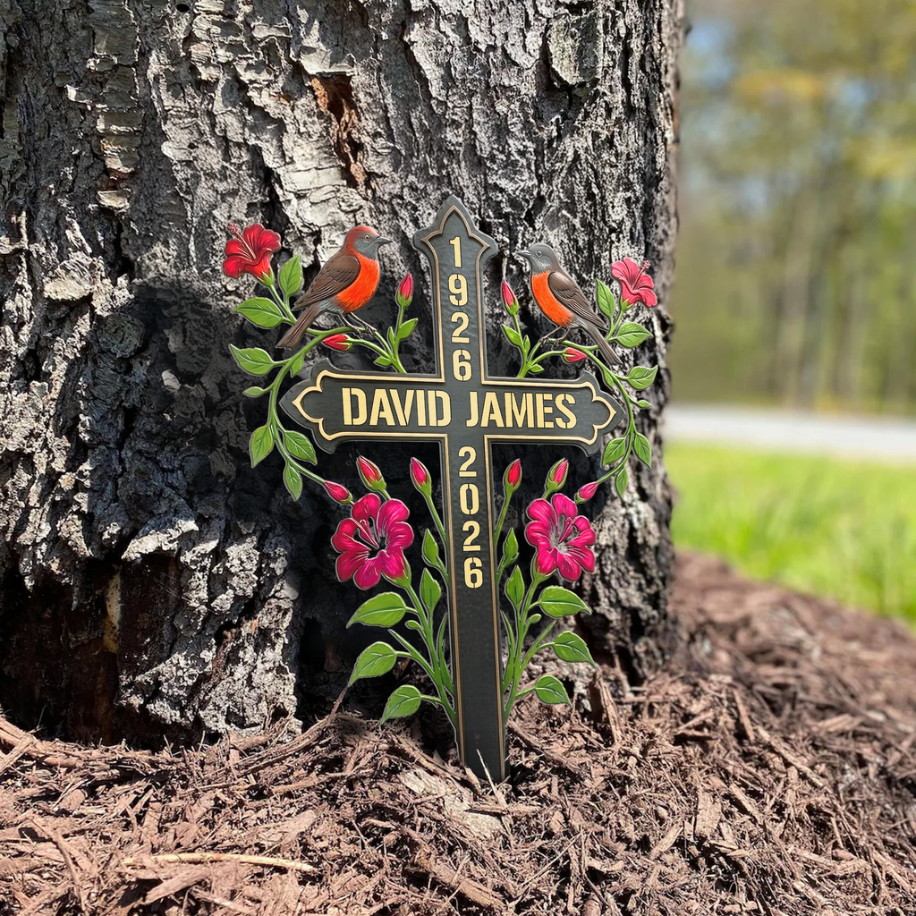 Memorial Metal Cross Stake Grave Marker Remembrance Gift - Personalized Garden Stake